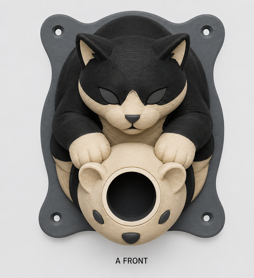 Black-and-white cat EV Cable Holder – Pouncing on a Mouse