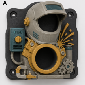 Welding Helmet and Sparks EV Cable Holder
