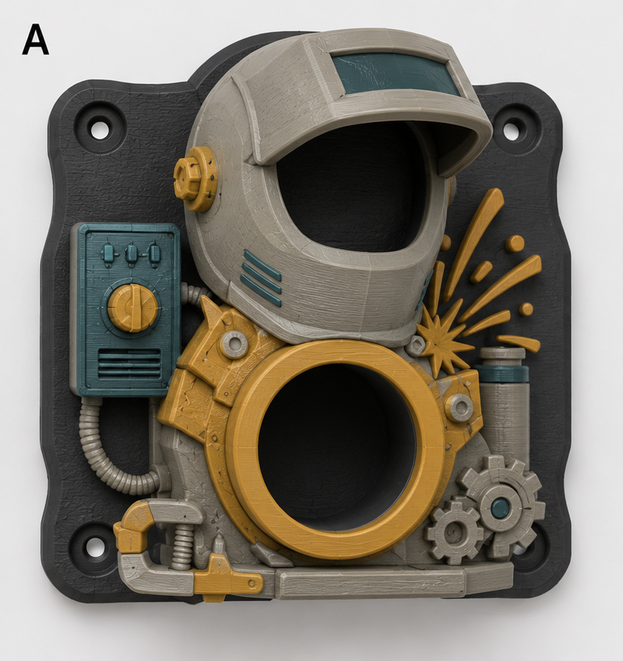 Welding Helmet and Sparks EV Cable Holder