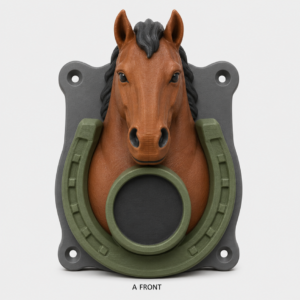 Horse head inside a double horseshoe EV Cable Holder