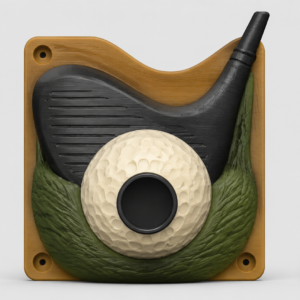 Golf ball resting on an oversized tee EV Cable Holder
